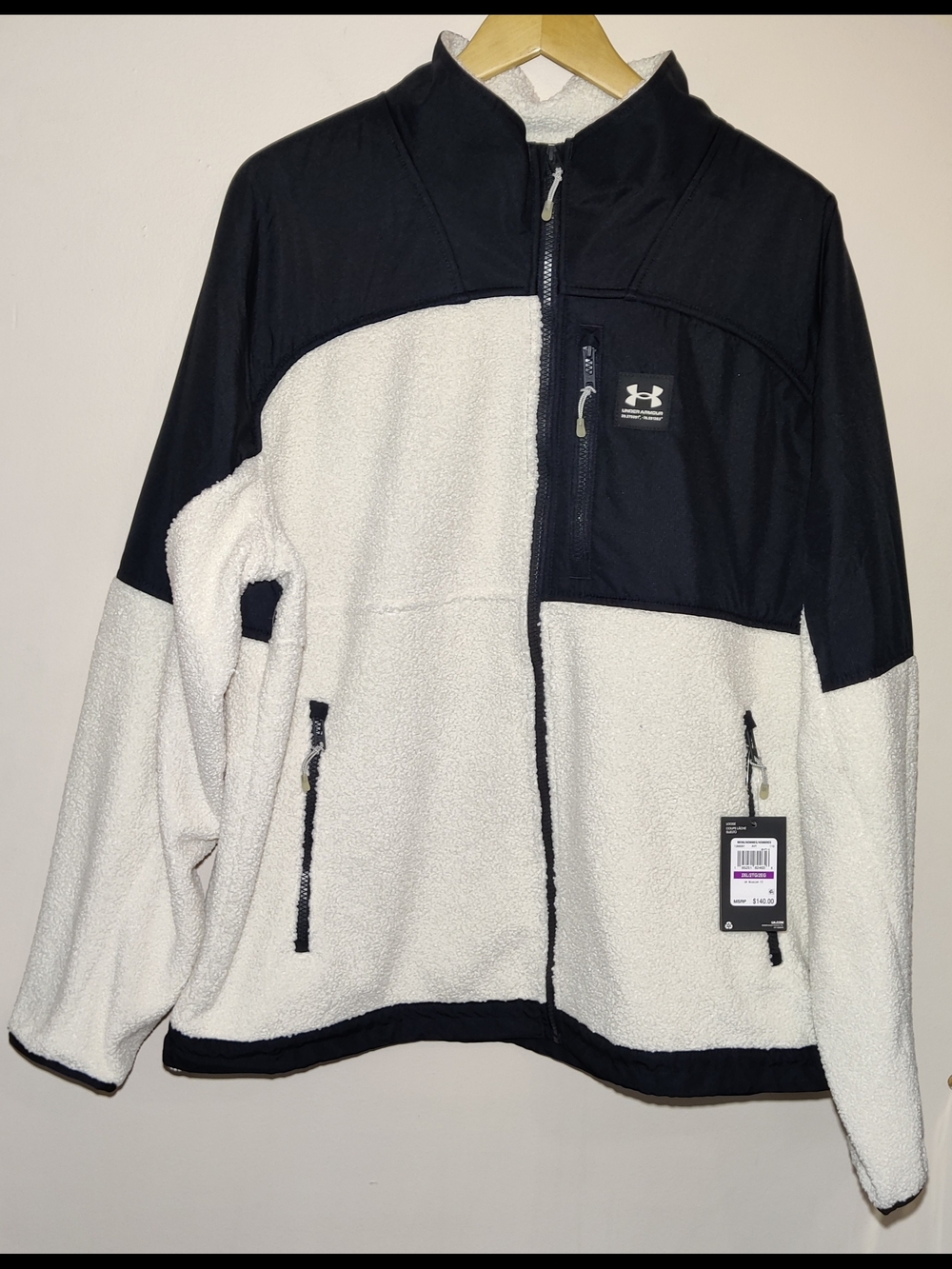 Under Armour Men Mission Boucle Swacket Sherpa Fleece Jacket Black White 2XL NWT